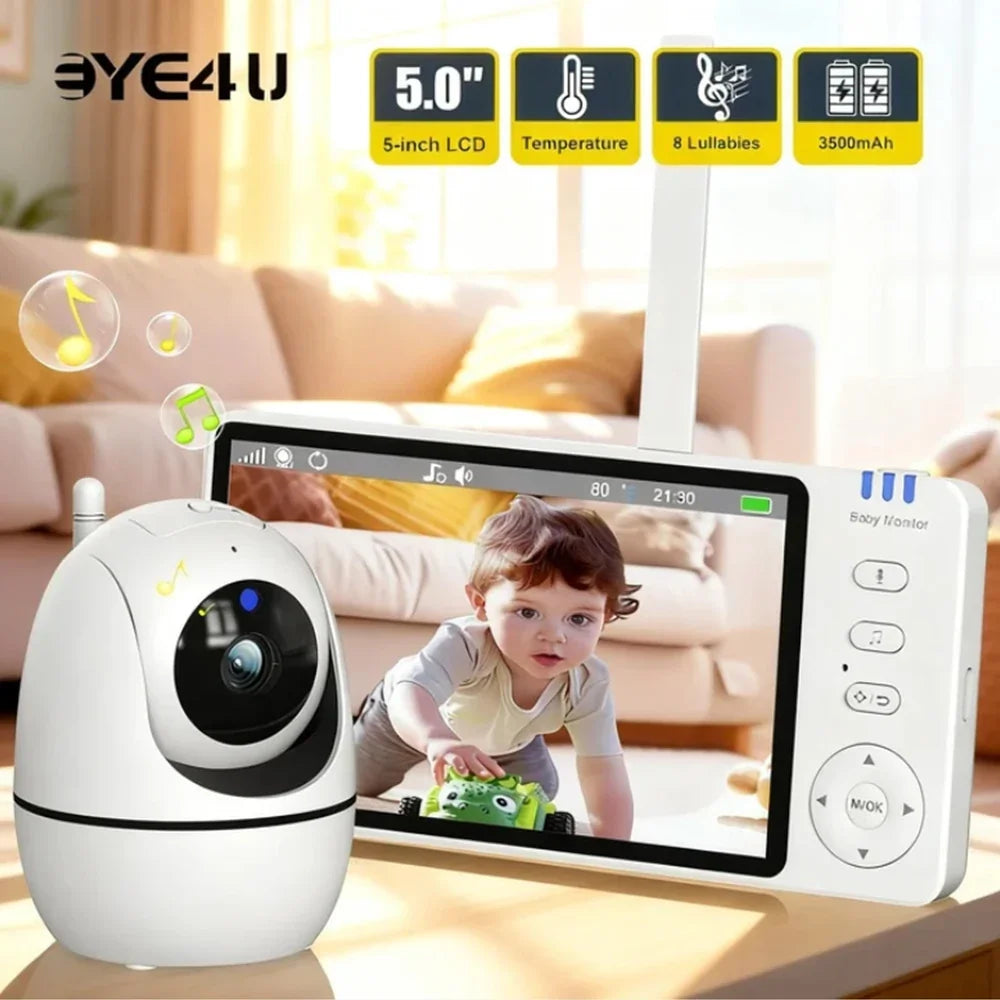 Babyphone Vidéo 5 Pouces Avec Caméra PTZ Et Vision Nocturne