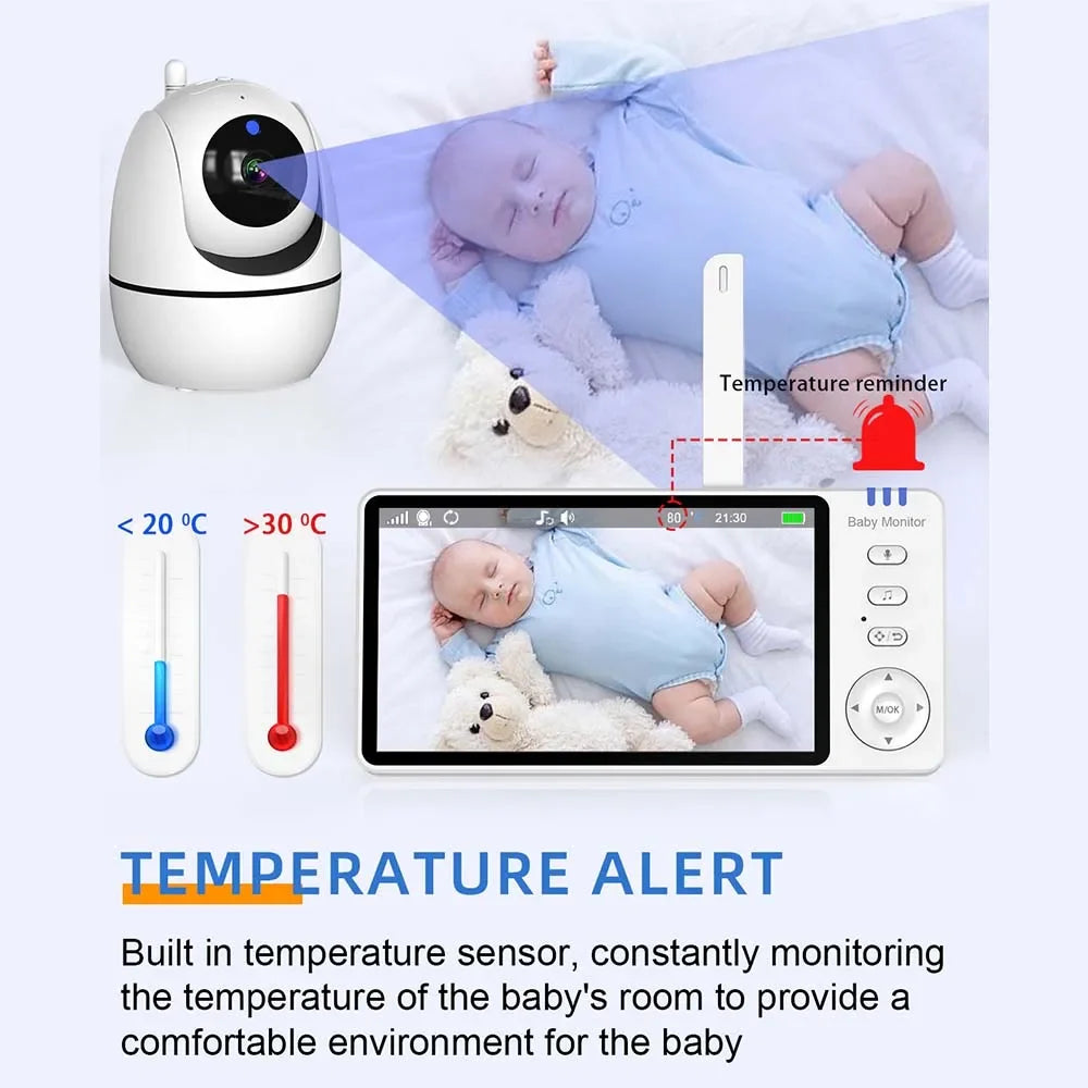 Babyphone Vidéo 5 Pouces Avec Caméra PTZ Et Vision Nocturne