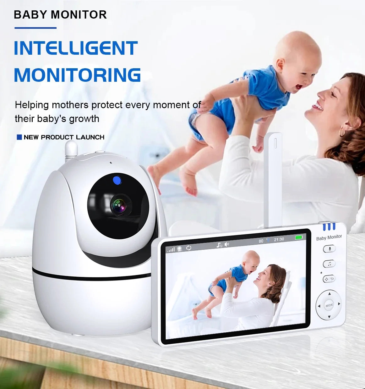 Babyphone Vidéo 5 Pouces Avec Caméra PTZ Et Vision Nocturne