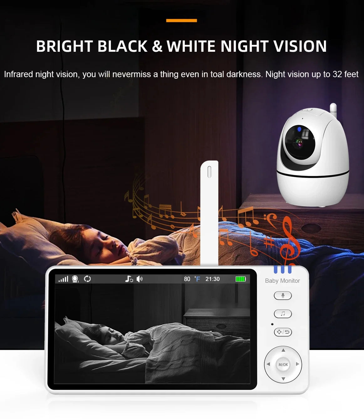Babyphone Vidéo 5 Pouces Avec Caméra PTZ Et Vision Nocturne