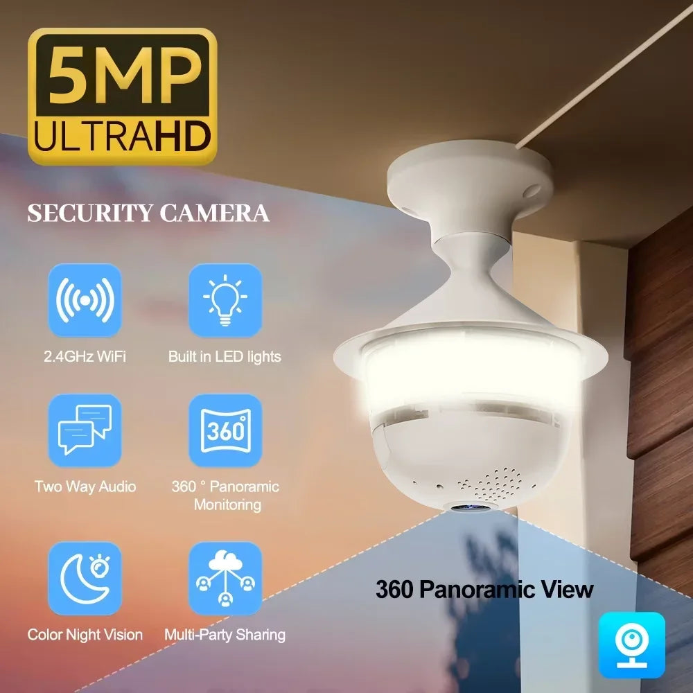 Caméra Ampoule Fisheye Wi-Fi 360° Avec Vision Nocturne