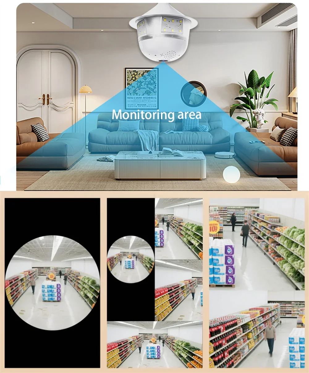 Caméra Ampoule Fisheye Wi-Fi 360° Avec Vision Nocturne