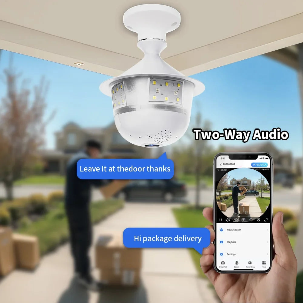 Caméra Ampoule Fisheye Wi-Fi 360° Avec Vision Nocturne