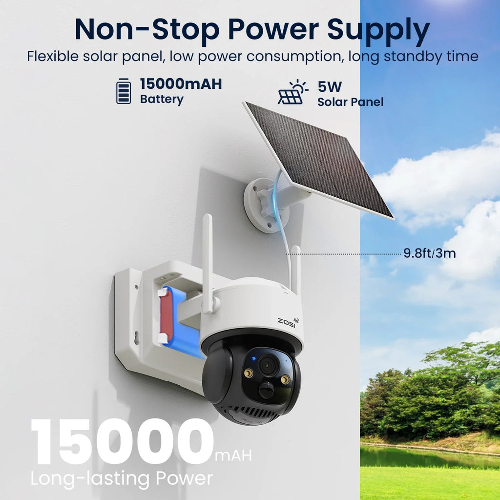 Caméra De Surveillance 4G Solaire Avec Batterie 15 000 mAh