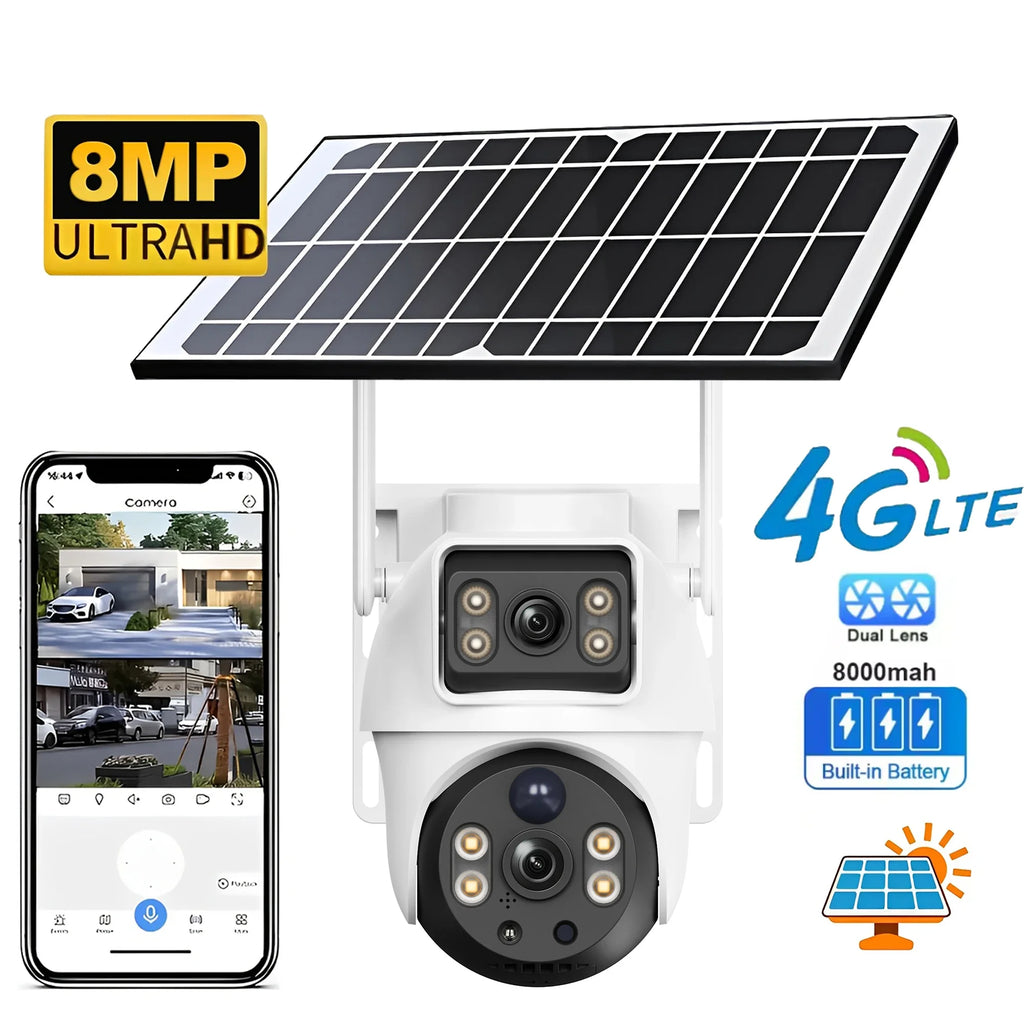 Caméra De Surveillance Extérieure 4G Double Objectif 8MP