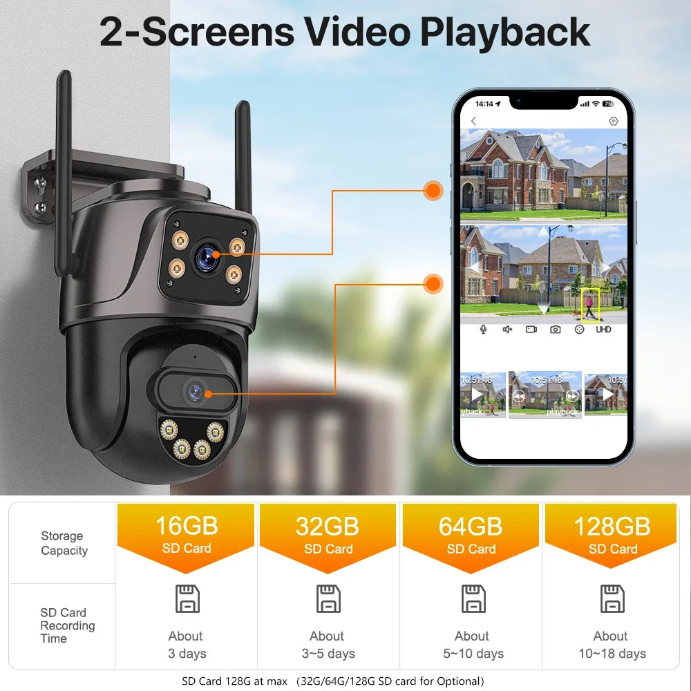 Caméra De Surveillance Extérieure Double Objectif 4K