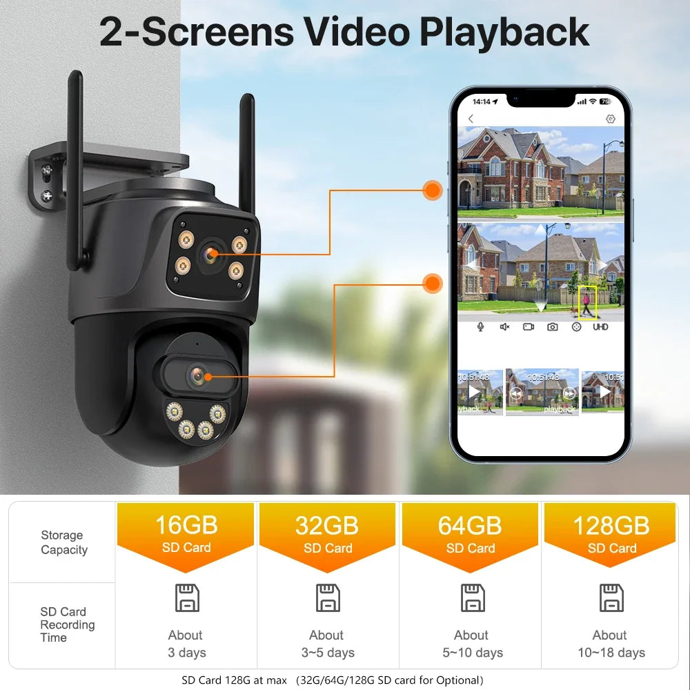 Caméra De Surveillance Extérieure Double Objectif 4K