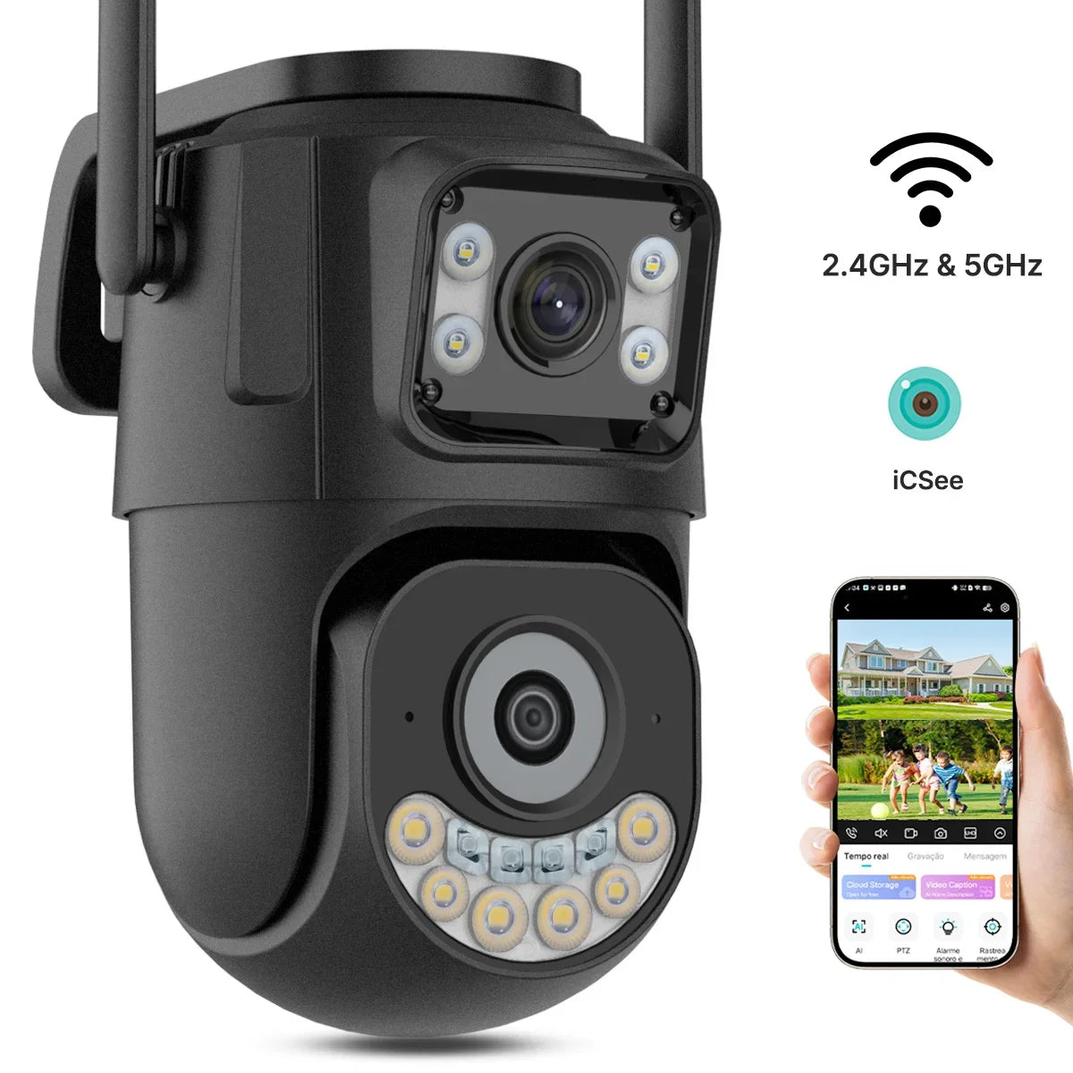Caméra De Surveillance Extérieure Double Objectif Wi‑Fi