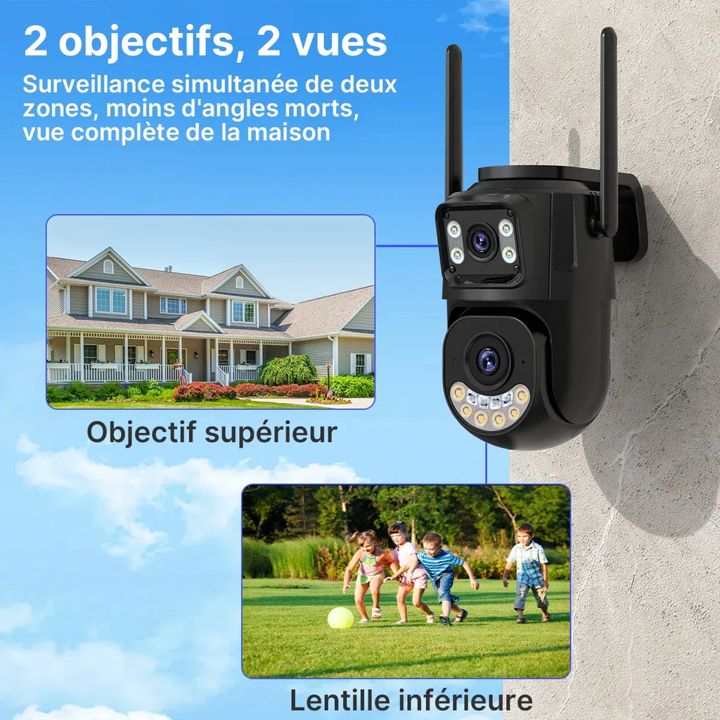Caméra De Surveillance Extérieure Double Objectif Wi‑Fi