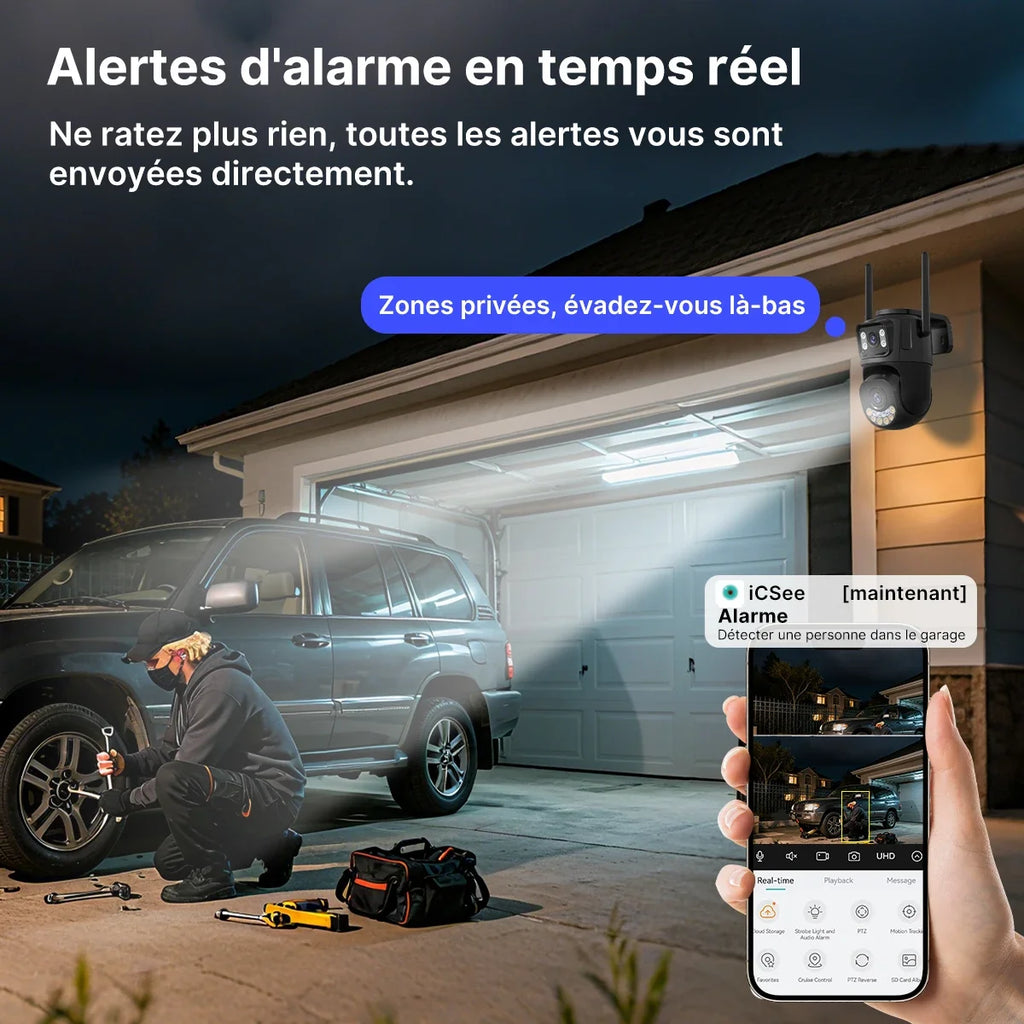 Caméra De Surveillance Extérieure Double Objectif Wi‑Fi