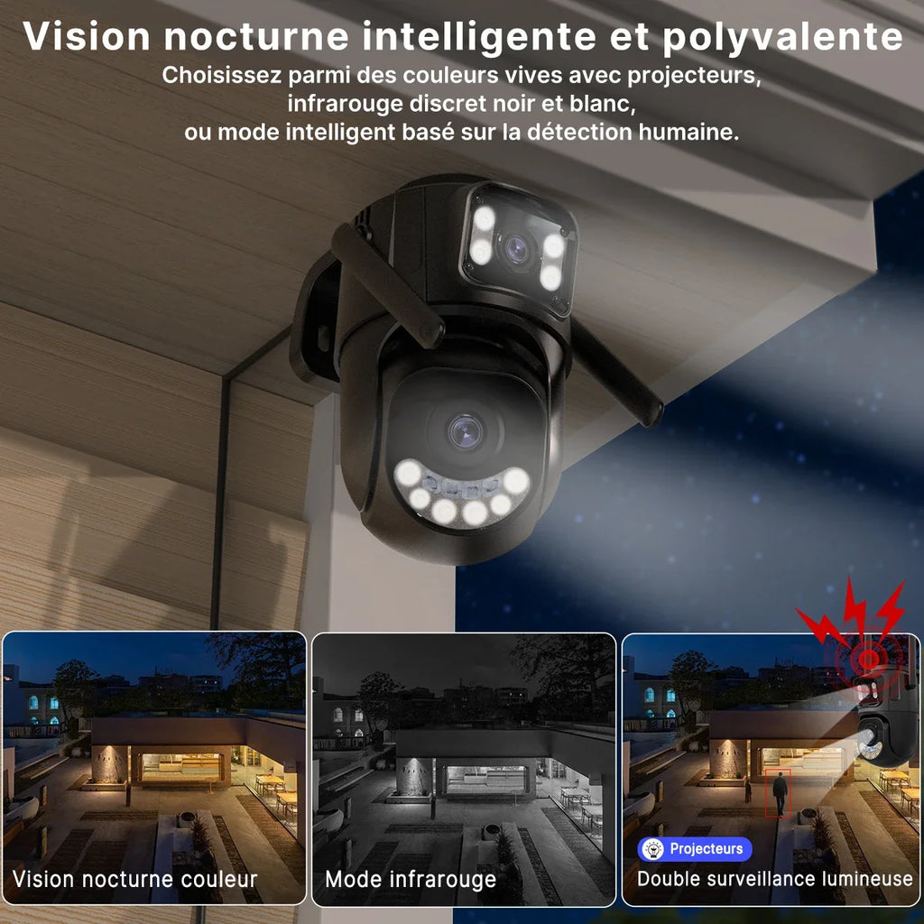Caméra De Surveillance Extérieure Double Objectif Wi‑Fi