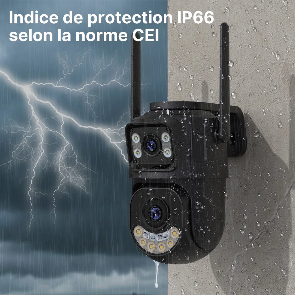 Caméra De Surveillance Extérieure Double Objectif Wi‑Fi
