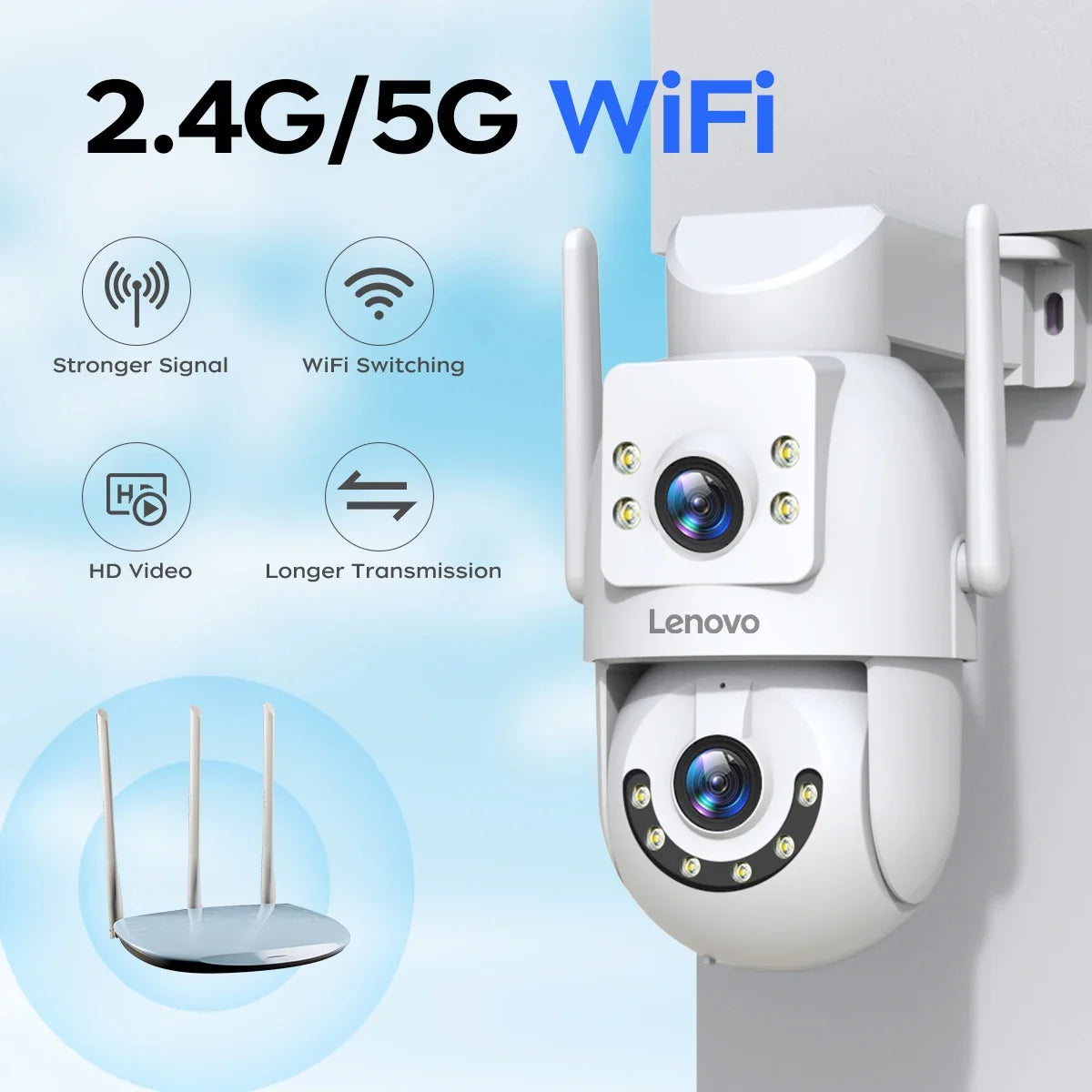 Caméra De Surveillance Extérieure Double Objectif WiFi PTZ