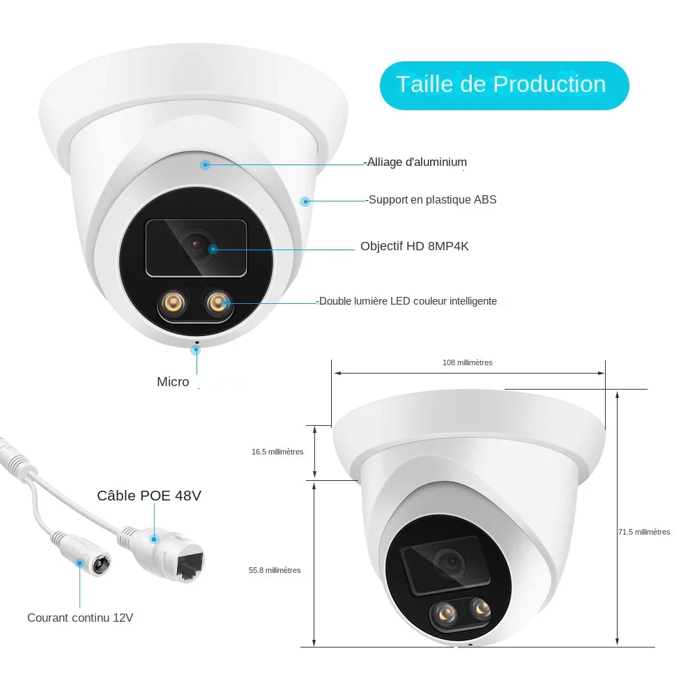Caméra De Surveillance Extérieure IP POE 8MP 4K