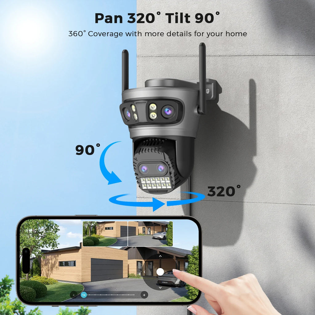 Caméra De Surveillance Extérieure PTZ À Quatre Objectifs
