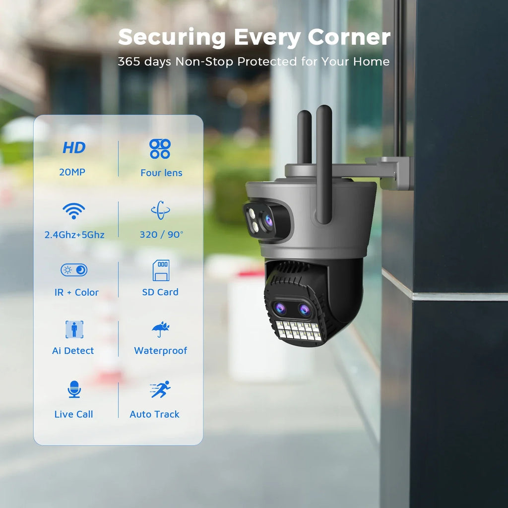 Caméra De Surveillance Extérieure PTZ À Quatre Objectifs