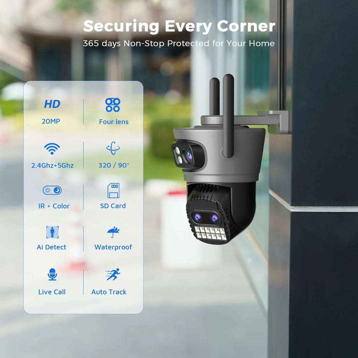 Caméra De Surveillance Extérieure PTZ À Quatre Objectifs