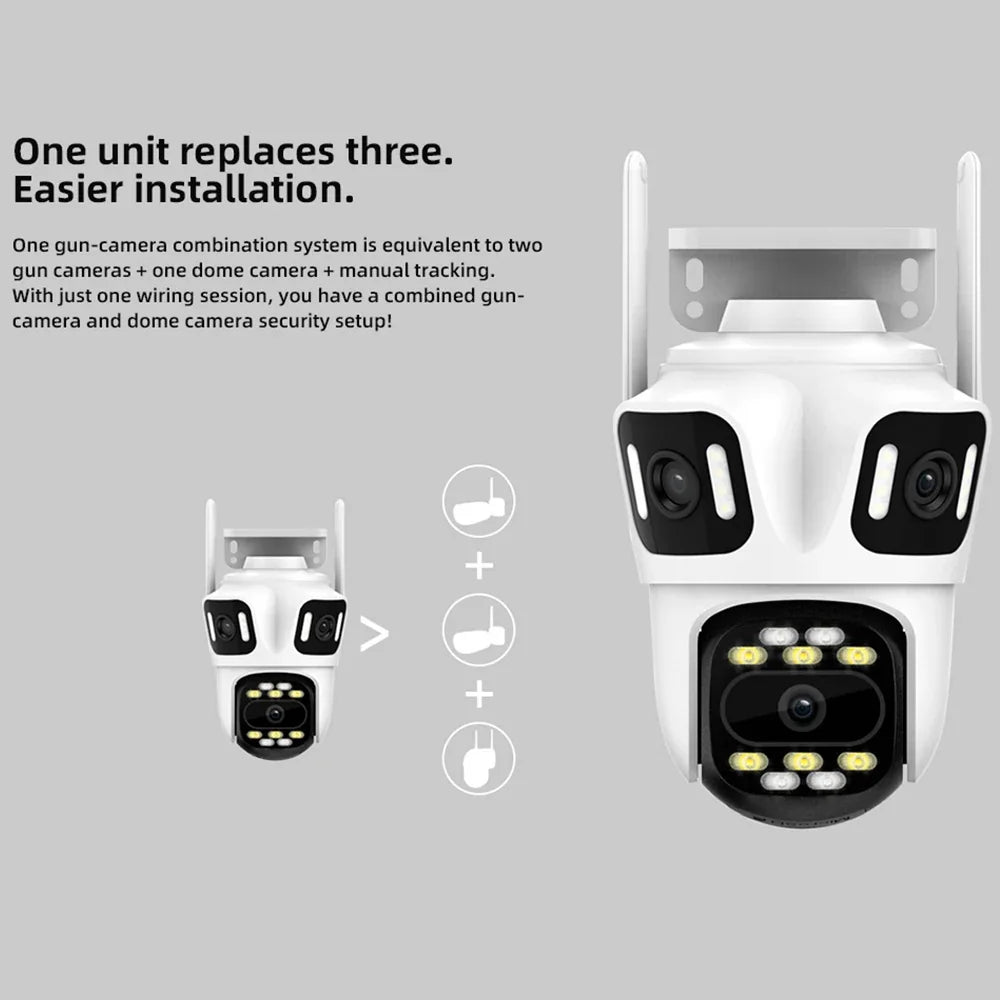 Caméra De Surveillance Extérieure PTZ À Triple Objectif Wi-Fi