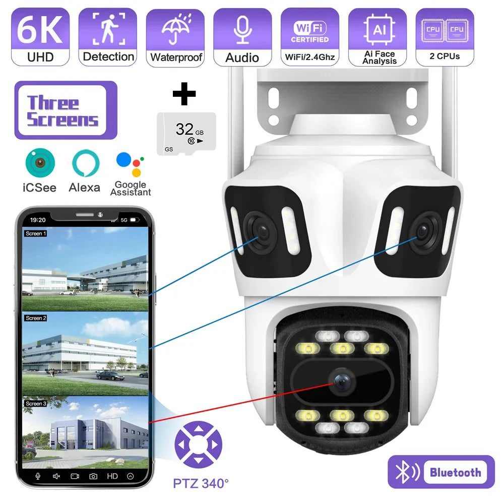 Caméra De Surveillance Extérieure PTZ À Triple Objectif Wi-Fi