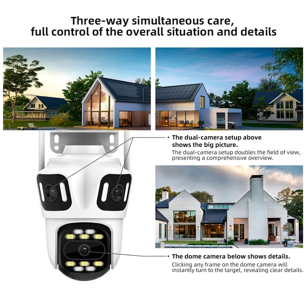 Caméra De Surveillance Extérieure PTZ À Triple Objectif Wi-Fi