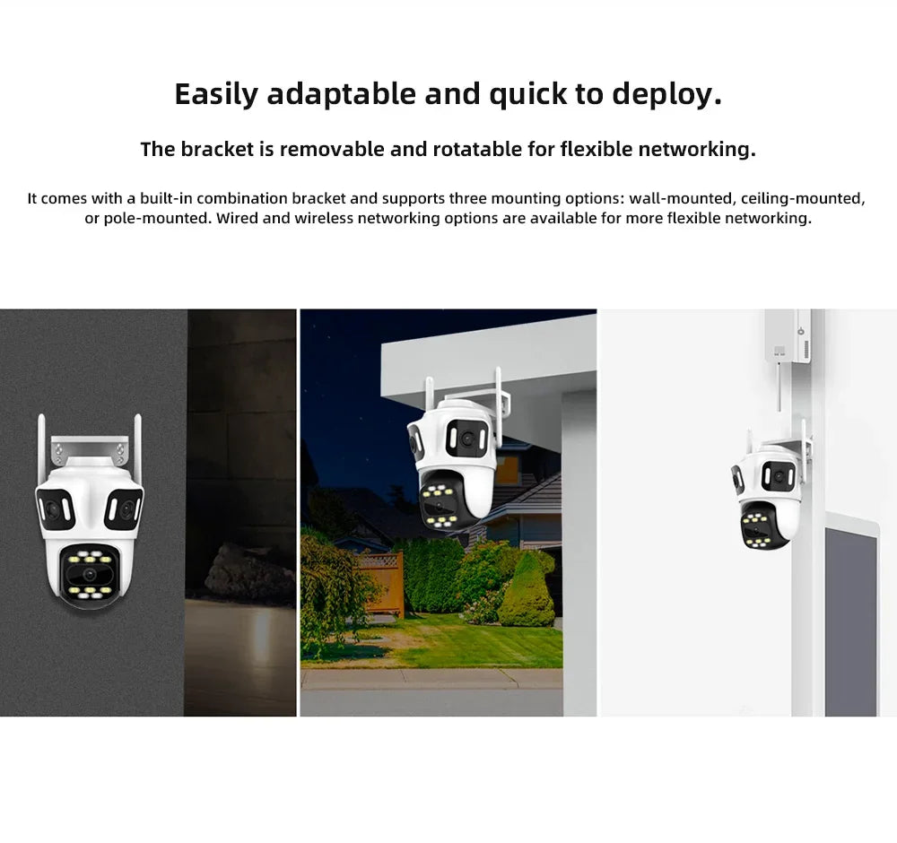 Caméra De Surveillance Extérieure PTZ À Triple Objectif Wi-Fi