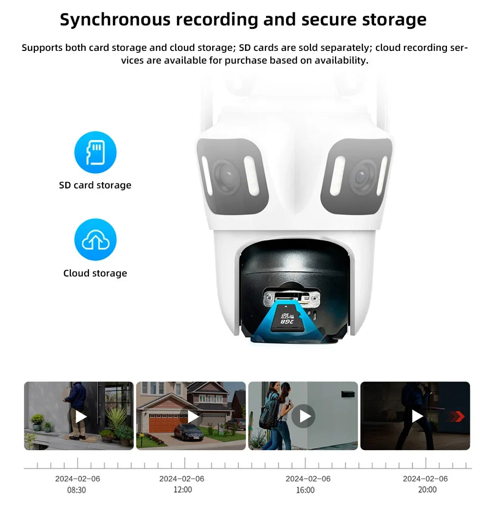 Caméra De Surveillance Extérieure PTZ À Triple Objectif Wi-Fi