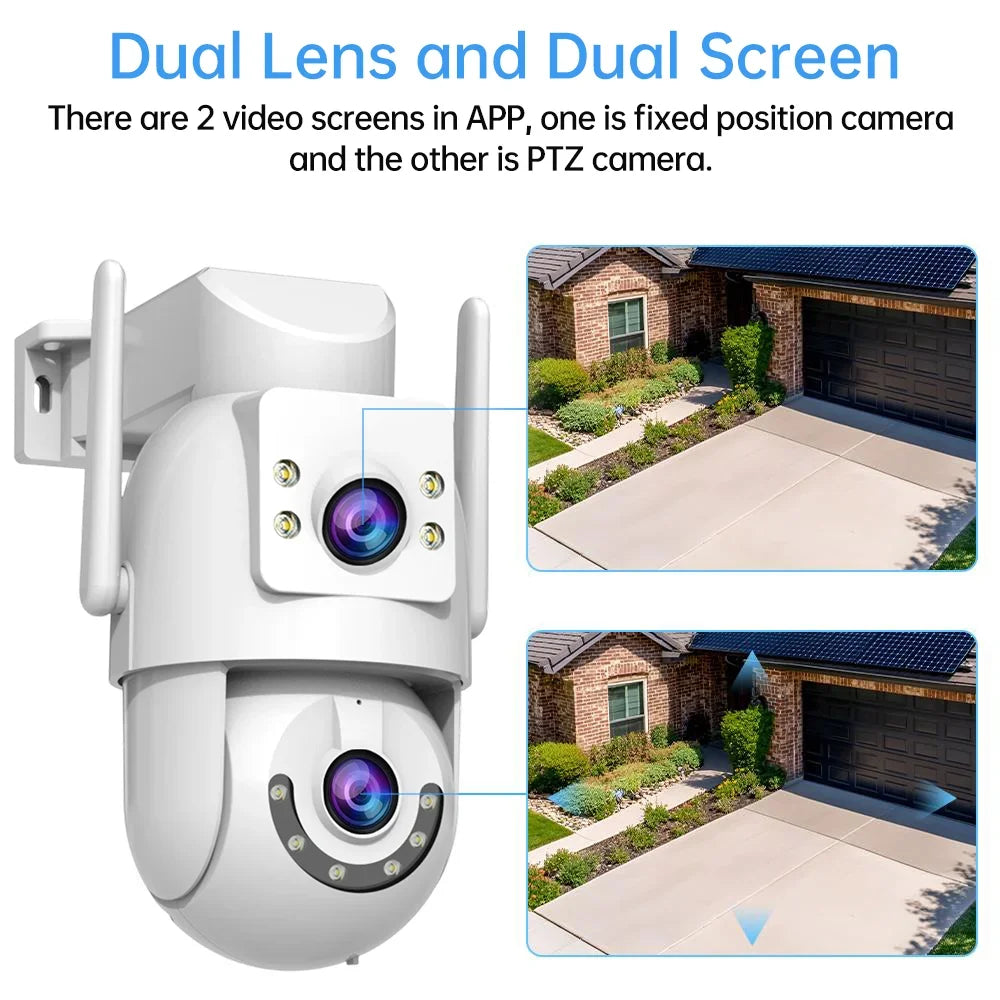 Caméra De Surveillance Extérieure PTZ Double Objectif 4K