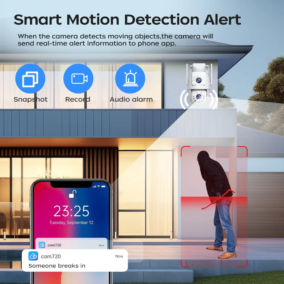 Caméra De Surveillance Extérieure PTZ Double Objectif 4K
