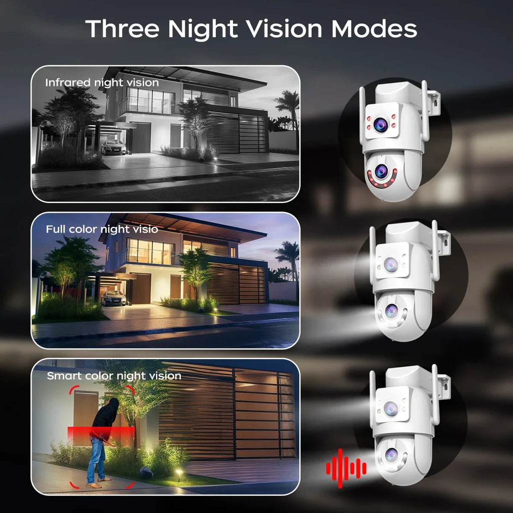 Caméra De Surveillance Extérieure PTZ Double Objectif 4K