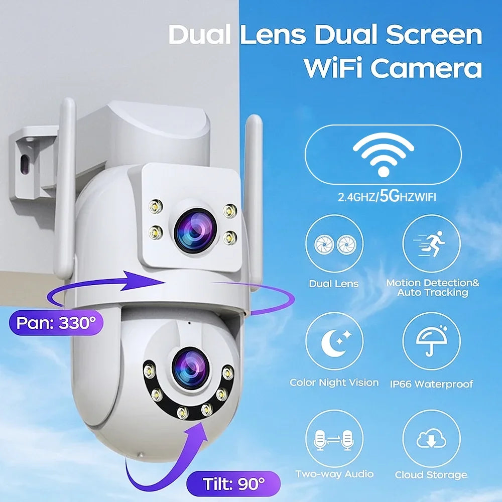 Caméra De Surveillance Extérieure PTZ Double Objectif 4K