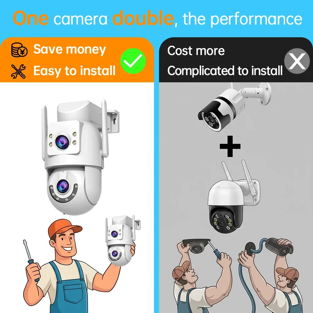 Caméra De Surveillance Extérieure PTZ Double Objectif 4K