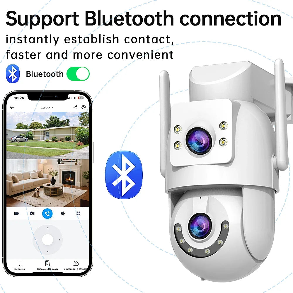 Caméra De Surveillance Extérieure PTZ Double Objectif 4K