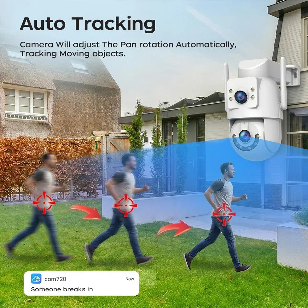 Caméra De Surveillance Extérieure PTZ Double Objectif 4K