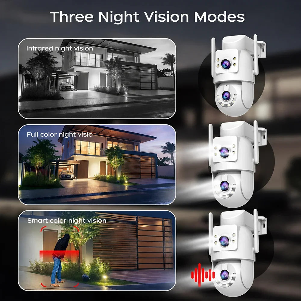 Caméra De Surveillance Extérieure PTZ Double Objectif 4K