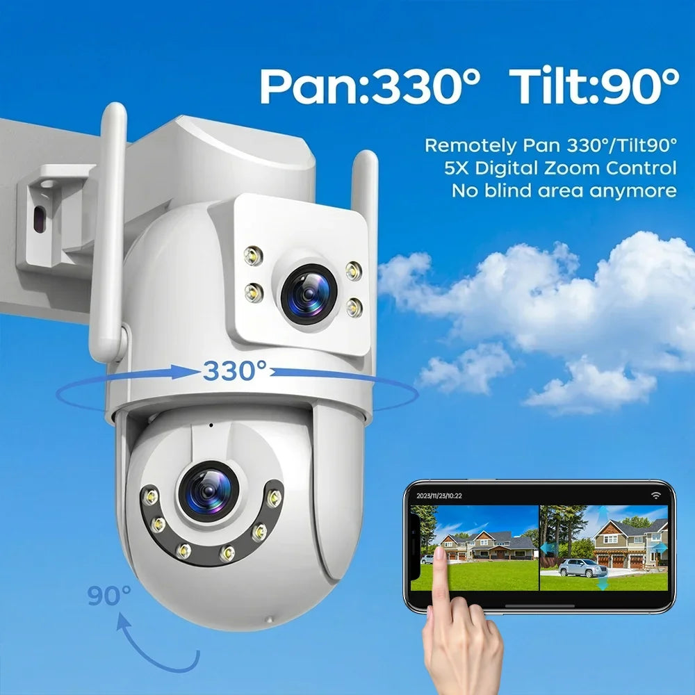 Caméra De Surveillance Extérieure PTZ Double Objectif 4K