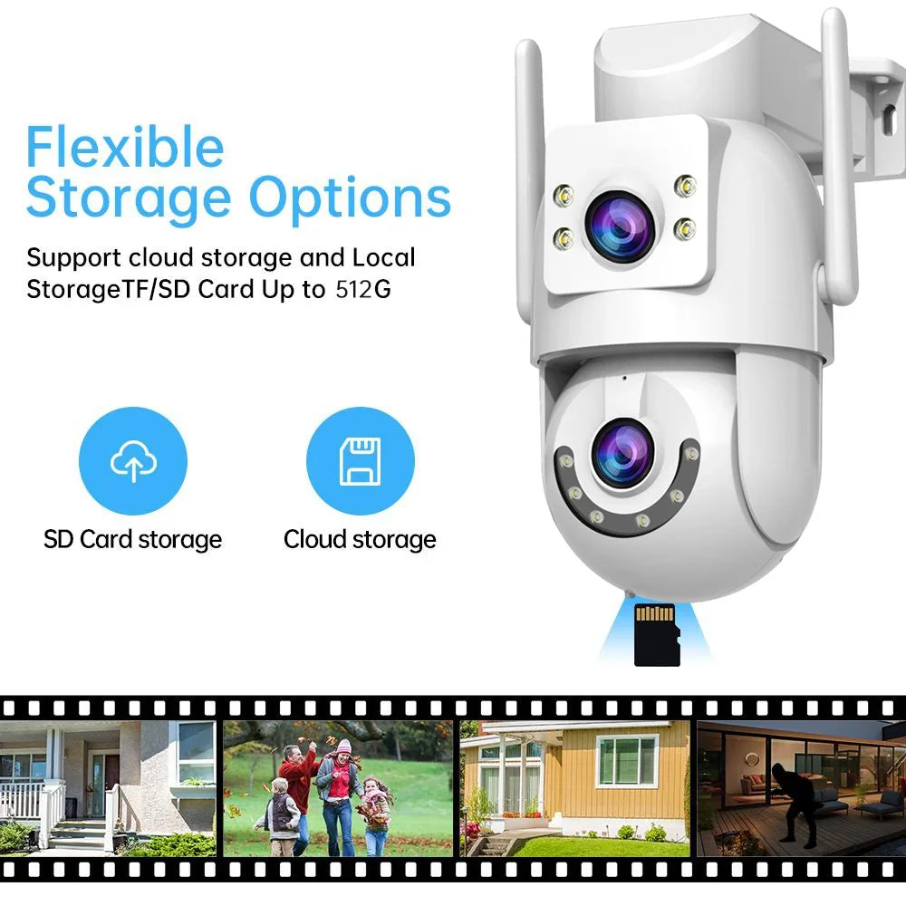 Caméra De Surveillance Extérieure PTZ Double Objectif 4K