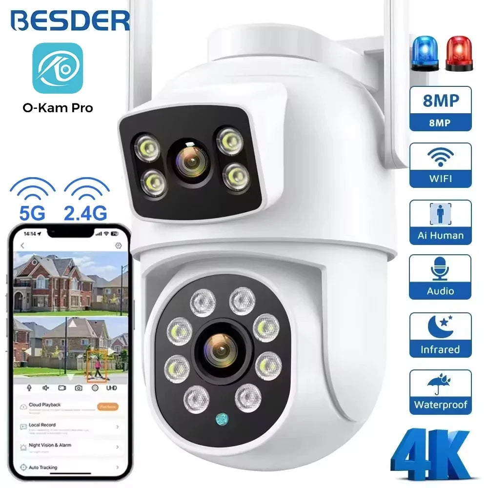 Caméra De Surveillance Extérieure PTZ WiFi Double Objectif 4K