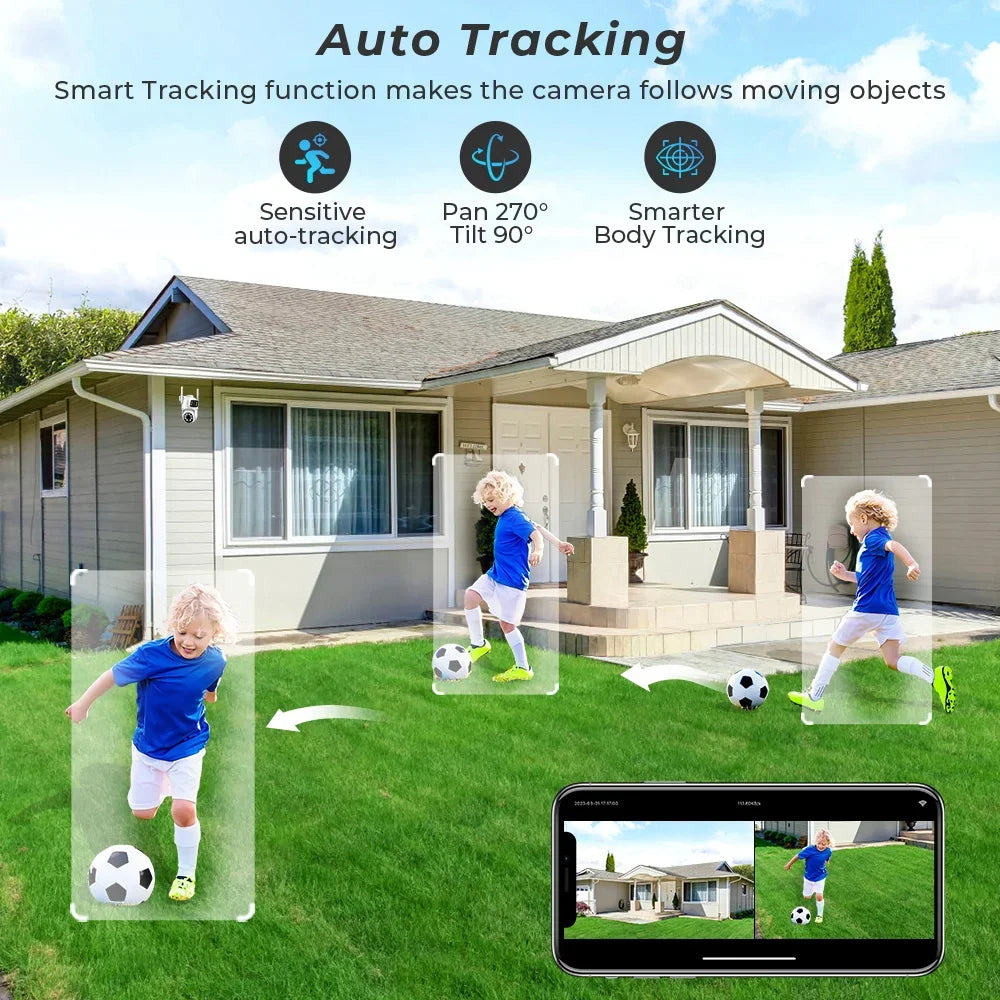 Caméra De Surveillance Extérieure PTZ WiFi Double Objectif 4K