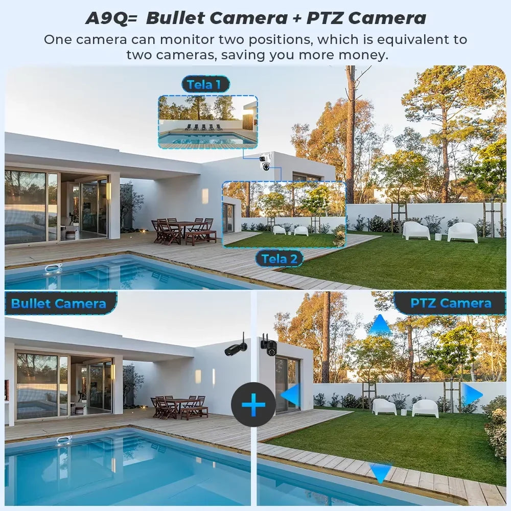 Caméra De Surveillance Extérieure PTZ WiFi Double Objectif 4K