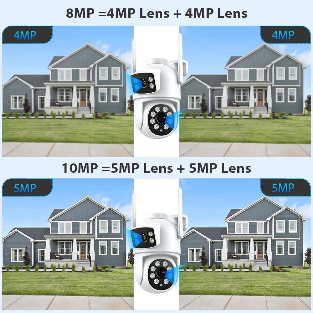 Caméra De Surveillance Extérieure PTZ WiFi Double Objectif 4K