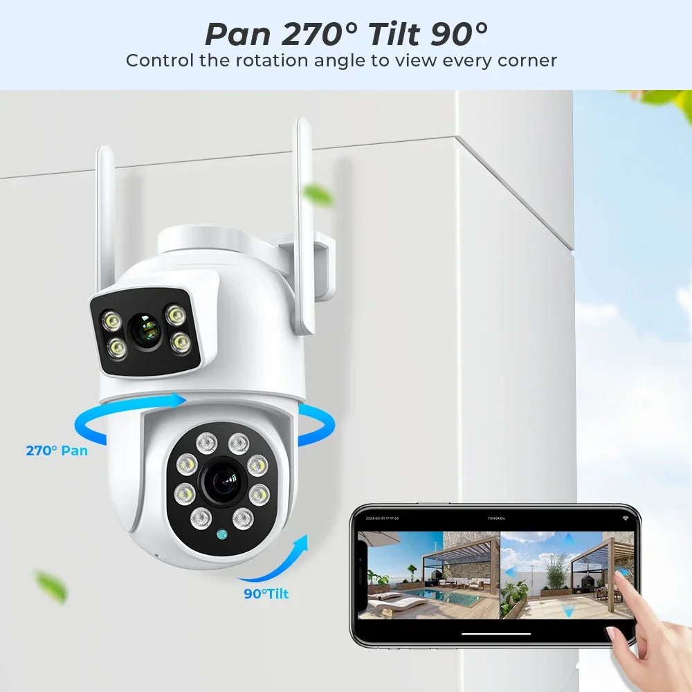 Caméra De Surveillance Extérieure PTZ WiFi Double Objectif 4K
