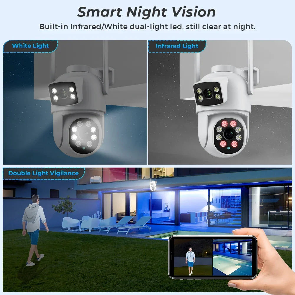 Caméra De Surveillance Extérieure PTZ WiFi Double Objectif 4K