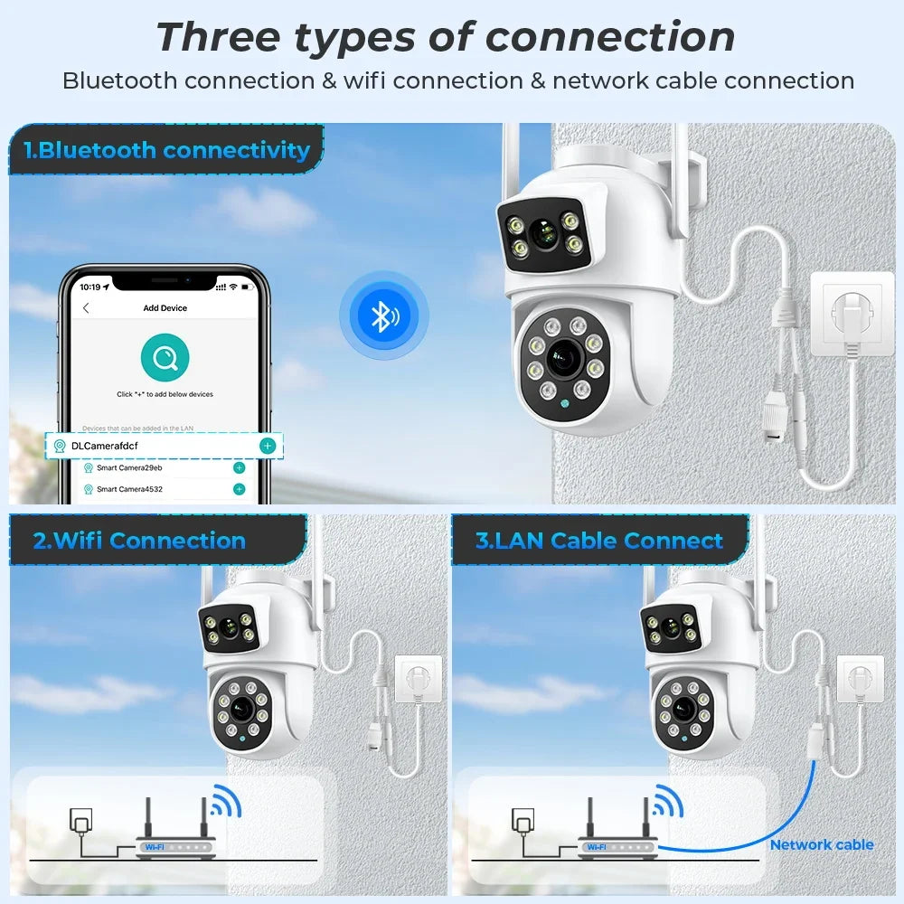 Caméra De Surveillance Extérieure PTZ WiFi Double Objectif 4K