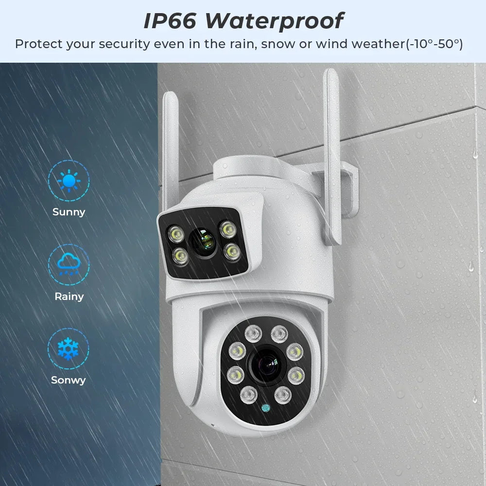 Caméra De Surveillance Extérieure PTZ WiFi Double Objectif 4K