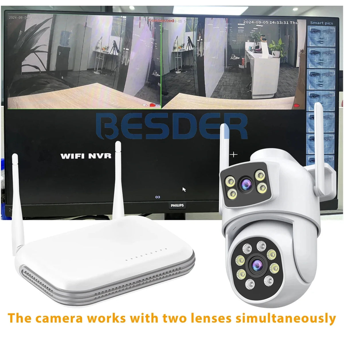 Caméra De Surveillance Extérieure PTZ WiFi Double Objectif 4K