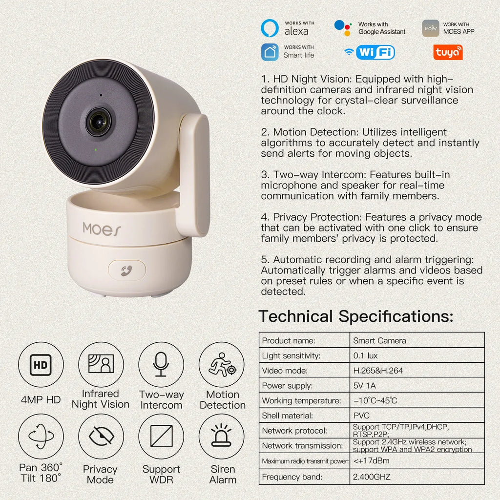 Caméra De Surveillance Intérieure WiFi 4MP Panoramique
