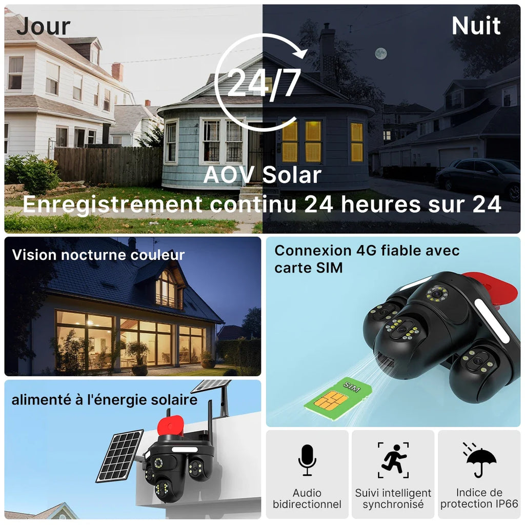 Caméra De Surveillance Solaire 4G Avec Suivi Humain IA