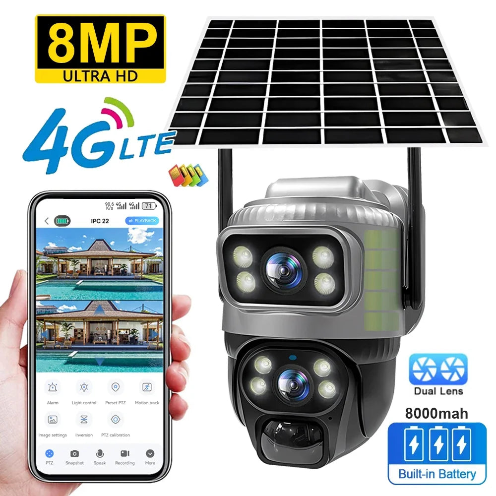 Caméra De Surveillance Solaire 4G Double Objectif 8MP