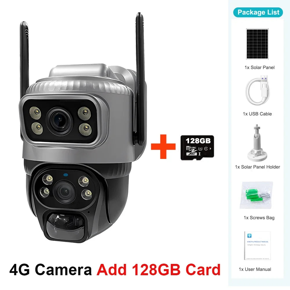 Caméra De Surveillance Solaire 4G Double Objectif 8MP