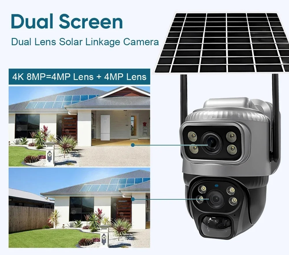 Caméra De Surveillance Solaire 4G Double Objectif 8MP